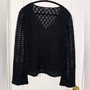90s Express Bell Sleeve Open Knit Lace Scalloped Sweater Vintage Black Large
